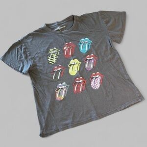 The Rolling Stones T-Shirt Gray with Colorful Tongue Graphics‎ Size Large